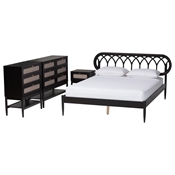 Baxton Studio Florica Art Deco Black Wood Queen 4-Piece Bedroom Set